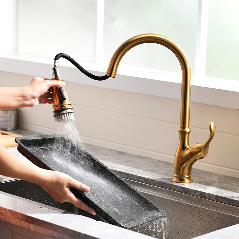 Pull Out Gold Kitchen Sink Faucet - Modern Finish For A Stylish And Contemporary Brushed With Classic Look Traditional
