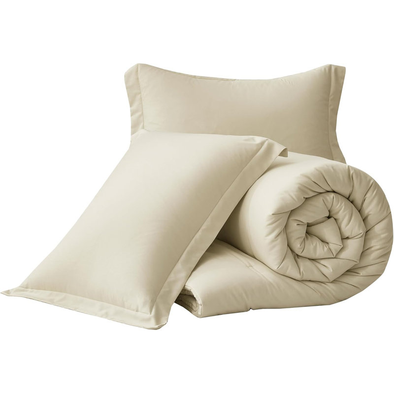 Cliff Lightweight Cooling Rayon Derived from Bamboo Blended Comforter Set, Queen Comforter + 2 Standard Shams, Sand