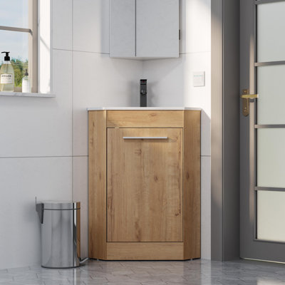 Ensemble de meuble-lavabo de coin 26 po pour meuble-lavabo autoportant avec lavabo en résine blanche