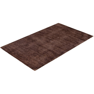 Tapis brun contemporain en laine noué à la main Chi 3 pi 3 po x 5 pi 4 po