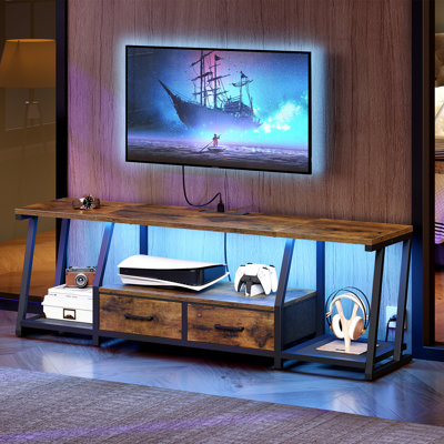 Meuble télé à DEL avec tiroirs en tissu et station de charge
