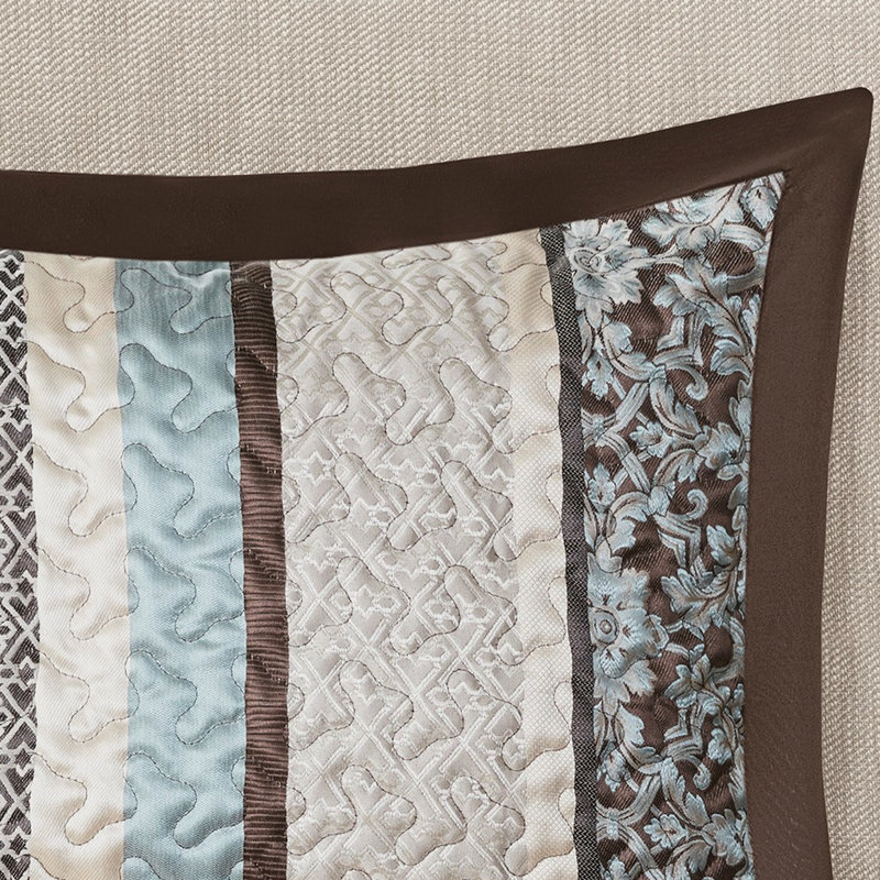 Couvre-lit 5 pièces bleu roi - avec motif de feuilles ornées réversible, King Bedspread + 4 Additional Pieces, Blue