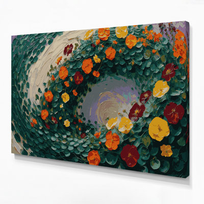 «Botanical Nasturtiums», art mural sur toile bleue