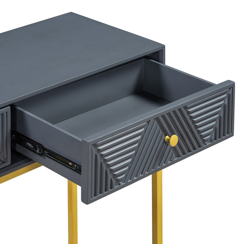 Console Scaggs moderne avec rangement et table d'entrée étroite et élégante avec deux tiroirs rayés, Gris