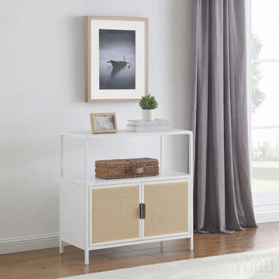 Armoire décorative, 2 portes, tissage radio pour le salon - blanc