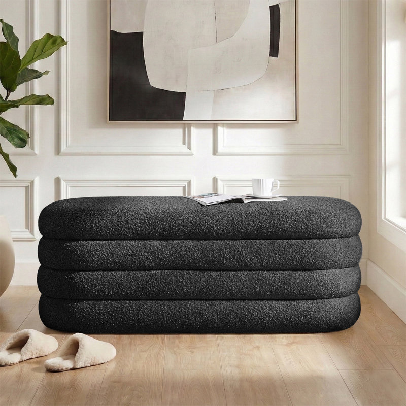 Banc rembourré 49 po avec rangement pour chambre à coucher, Noir