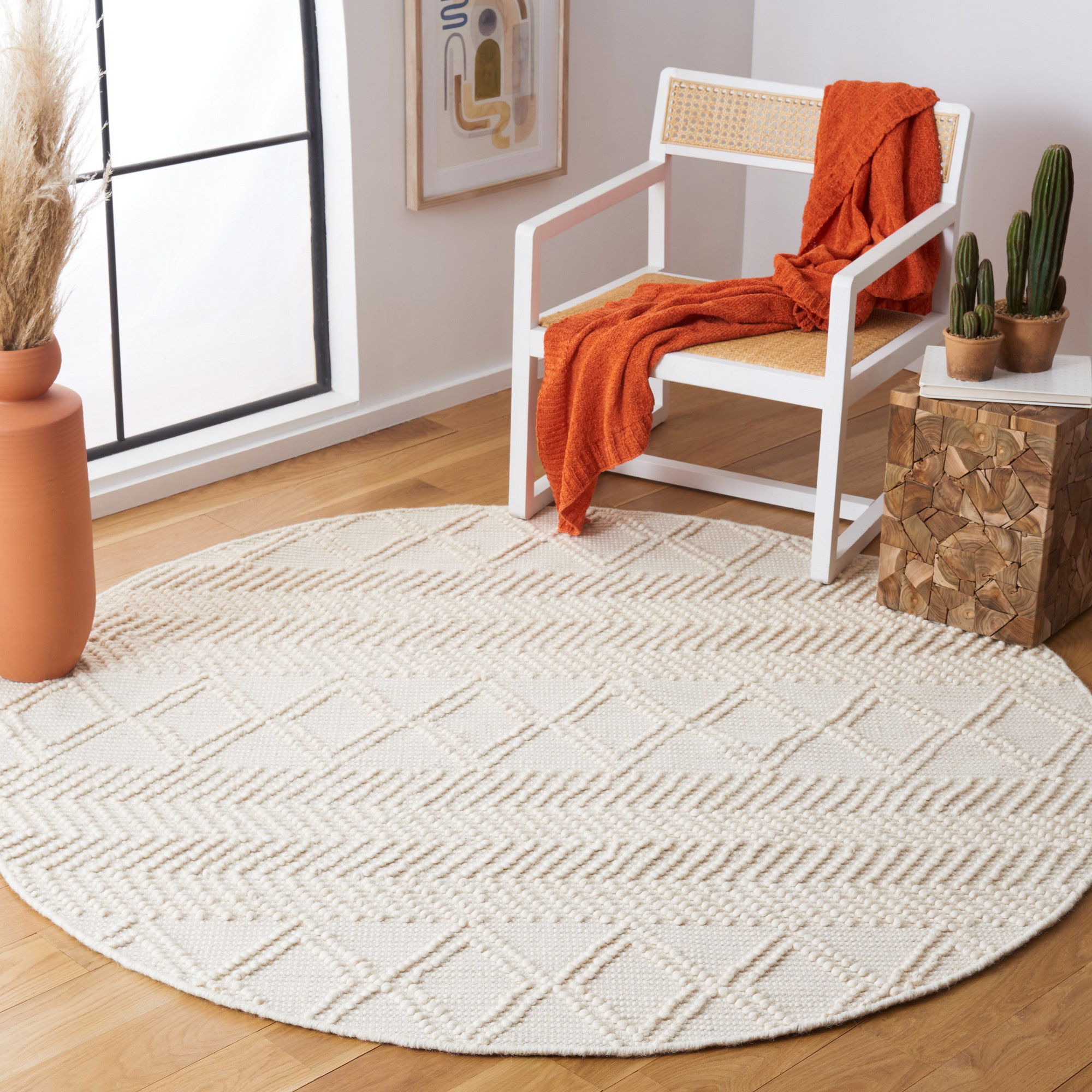 Tarres Handmade Wool Ivory Rug, Round 6'