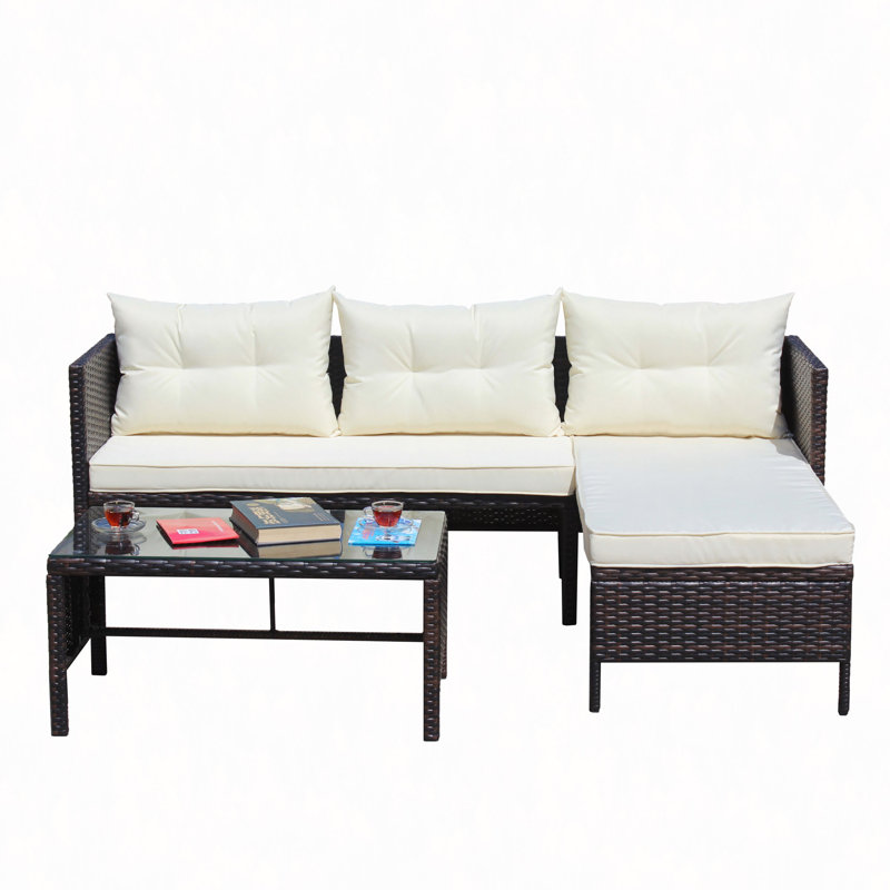 Outdoor Patio Furniture Sets 3 Piece Conversation Set Wicker Ratten Sectional Sofa With Seat Cushions