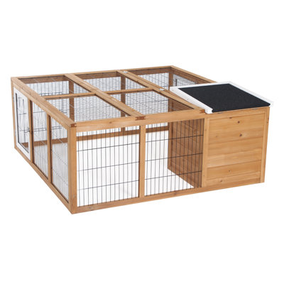 Natural Wood and Metal Small Animal Hutch with Run for Rabbits and Guinea Pigs