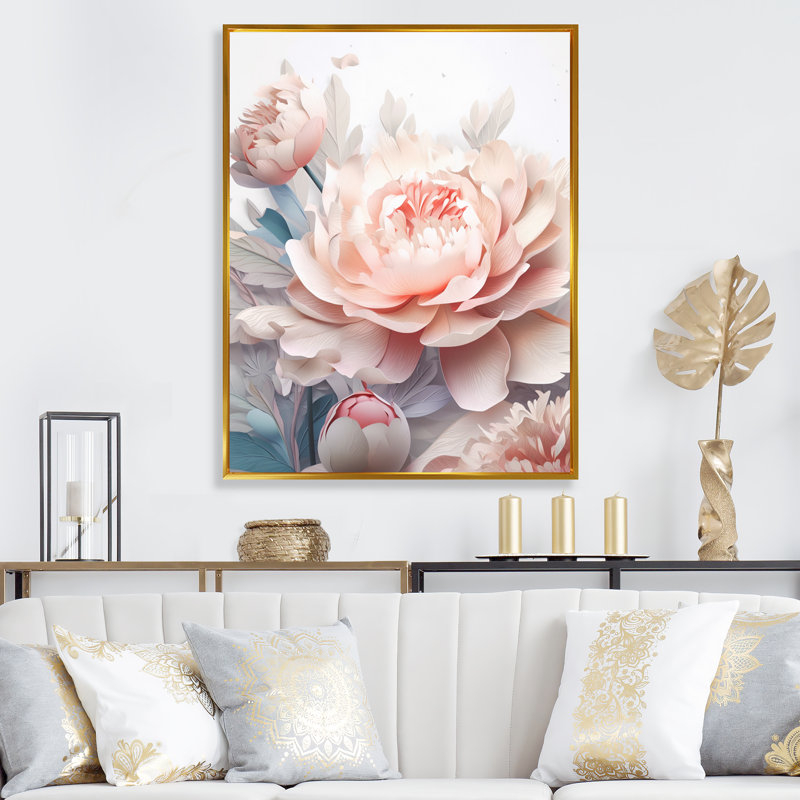 "Pink White Pe pivons Celebration", reproduction d'art sur toile, H 40 po x l 30 po x P 1,5 po, Cadre flottant doré