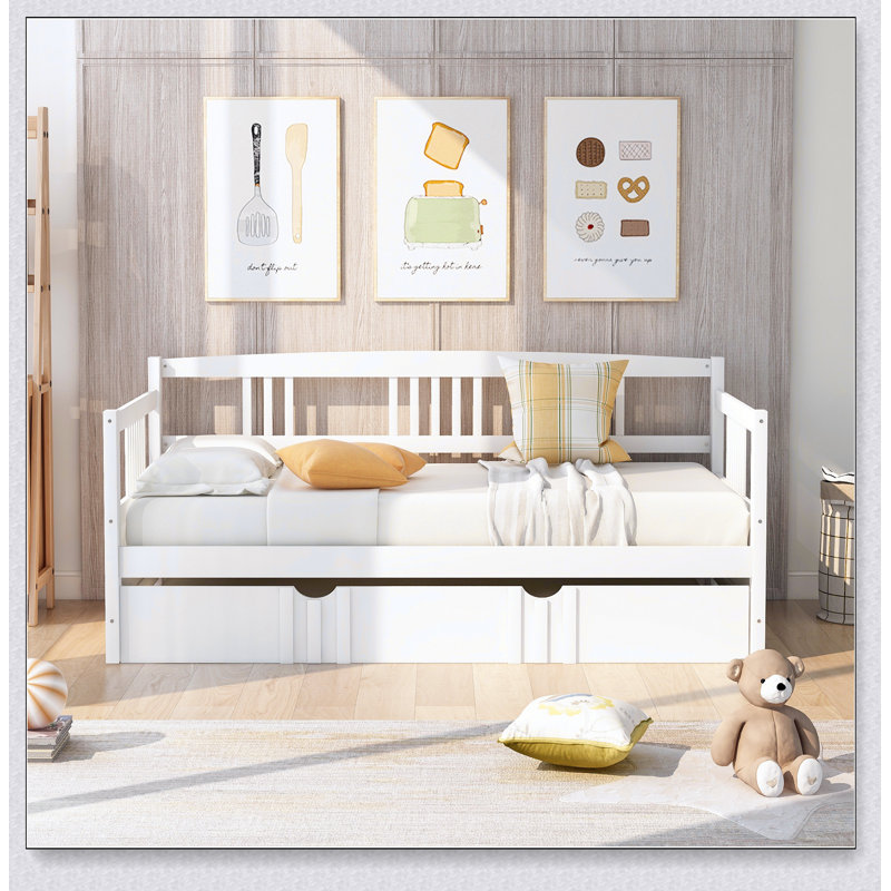 Daybed Wood Bed With Trundle, Twin, White