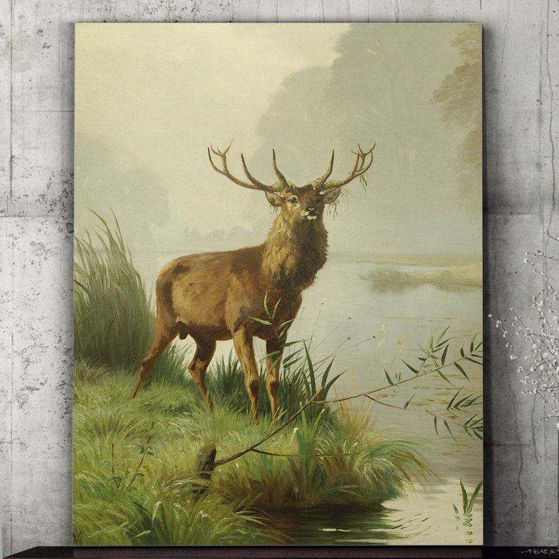 Élan rétro dans une clairière - reproduction sur toile, H 24 po x l 32 po x P 1,5 po