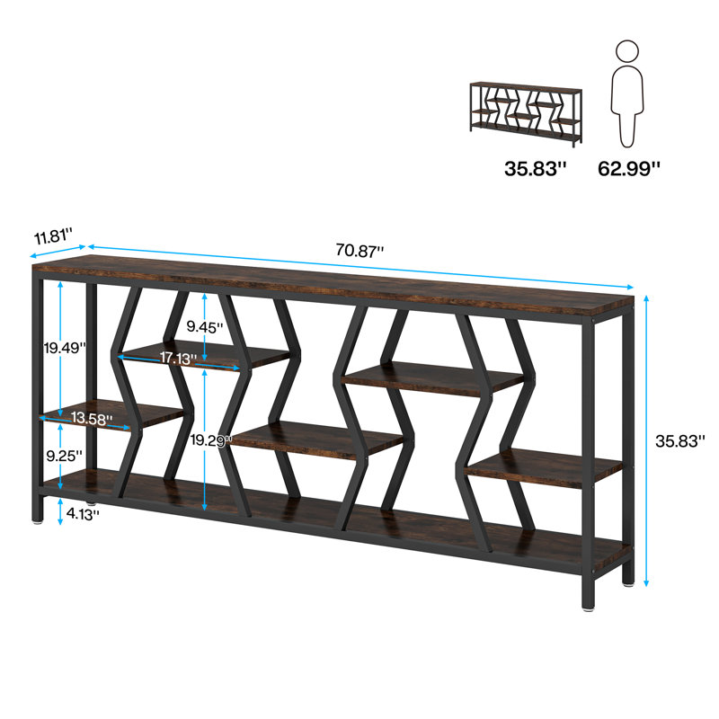 70.9" Extra Long Sofa Table, Rustic Console Table with 4 Tier Storage Shelves For Living Room