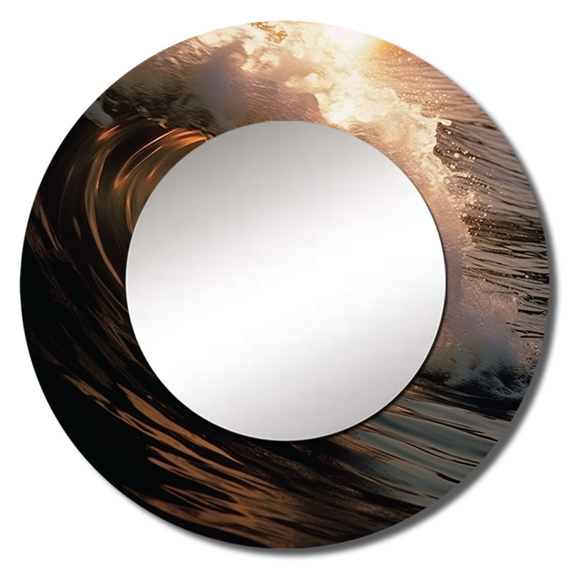 «Beach Wave Scenery Photo», grand miroir mural rond, miroir unique noir, impression sur métal, 23 po x 23 po