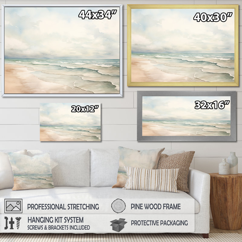 «Pieper - Coastal Minimalisme», reproduction d'art sur toile encadrée, H 30 po x l 40 po x P 1,5 po, Cadre flottant noir