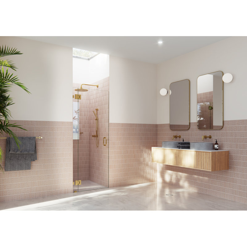 Halo 33.75 in. x 78 in. Frameless Glass Hinge Shower Door, Polished Brass