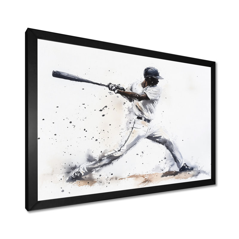 Minimal Baseball Swing I - impression de baseball sport, Reproduction encadrée d'une seule photo sans pass, Noir