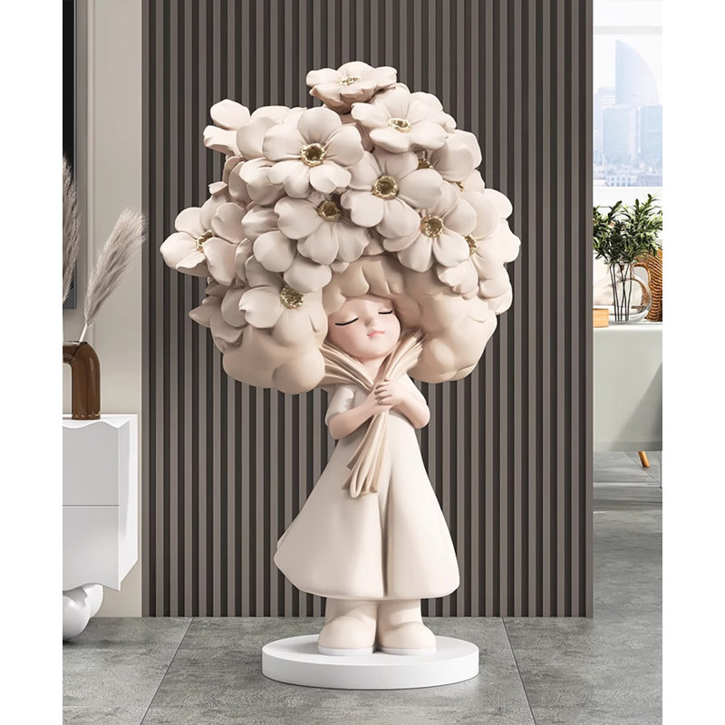 Pièce décorative simple et adorable en fibre de verre pour fille, Blanc