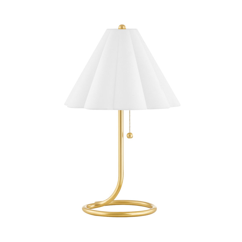 Antique Brass Table Lamp with White Linen Shade