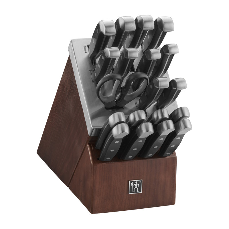 HENCKELS Statement 20-Piece Self-Sharpening Knife Set with Block, Chef Knife, Paring Knife, Utility Knife, Bread Knife, Steak Knife, Dark Brown, Stainless Steel