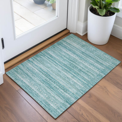 Machine Washable Indoor/Outdoor Xhevrie Aqua Rug