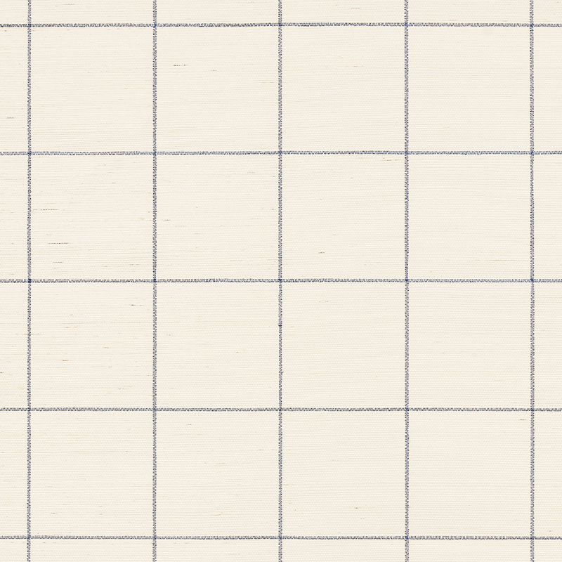 Windowpane Embroidered Sisal Wallpaper, Navy