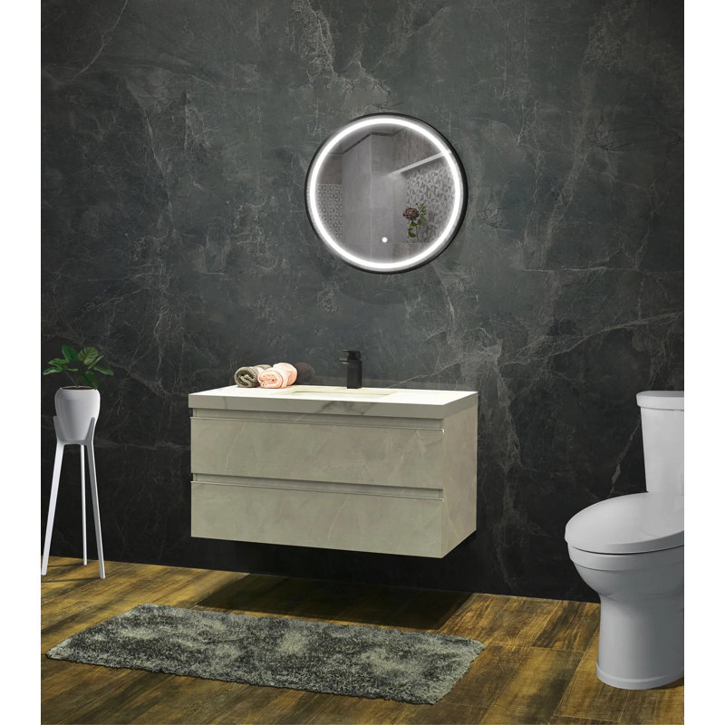 Miroir de salle de bain mural 28 po à DEL avec interrupteur tactile, Noir