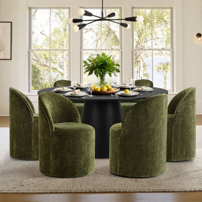 Ensemble de table de salle à manger pour 6 personnes avec table ronde et 6 chaises rembourrées