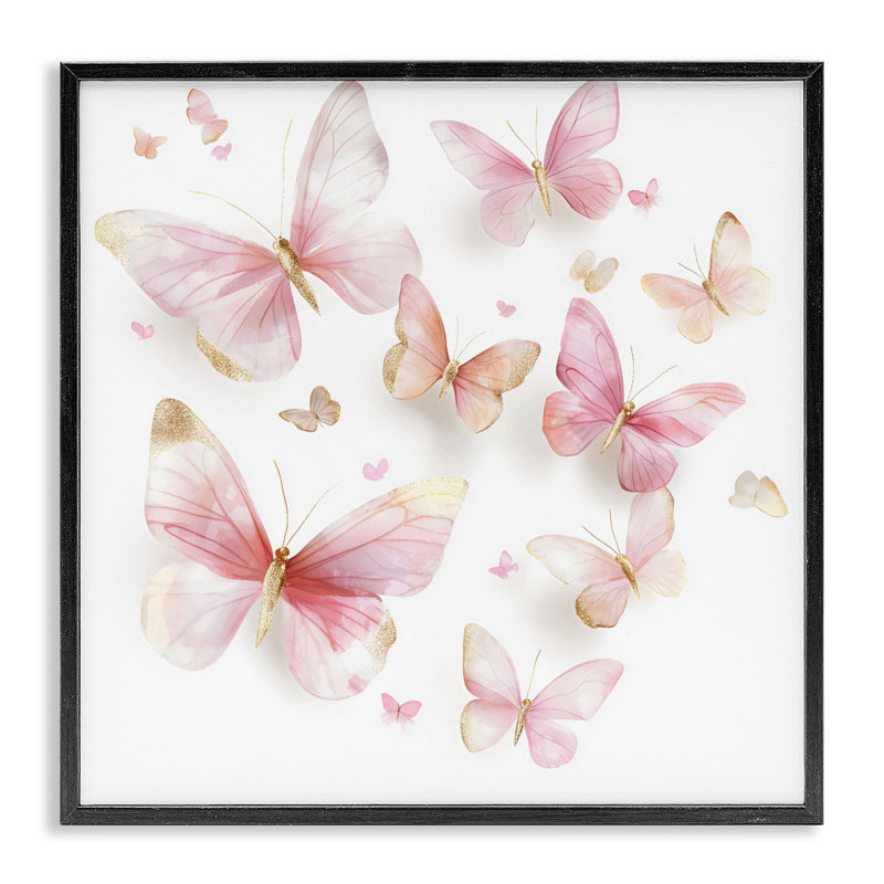 Estampe numérique rose et dorée, design par Creative Studio, H 17 po x l 17 po, Giclée encadrée noir minuit