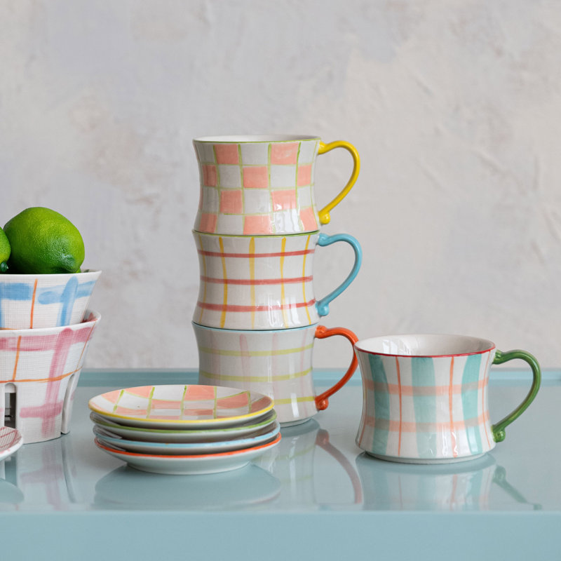 Plaid Panache Stoneware Mug Set