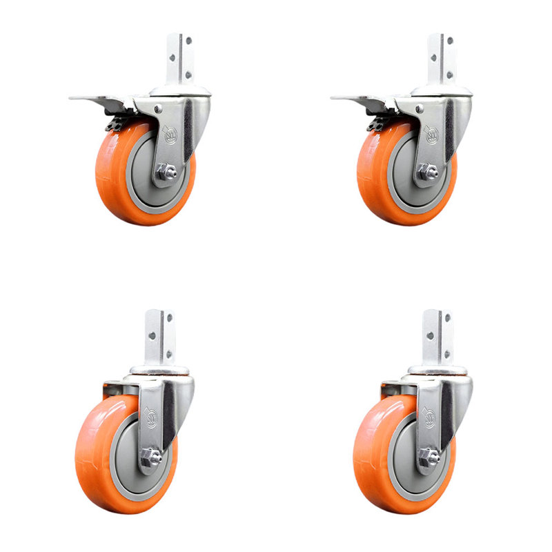 Ensemble de roulettes à tige carrée 4 po 4 po 4 pouces, Vert