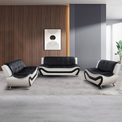 3 Piece Leather Sofa Set, Modern Living Room Furniture With 3-seater Sofa, Loveseat & Armchair,contemporary Couch Set For Home Decor,minimalist Style by Ivy Bronx