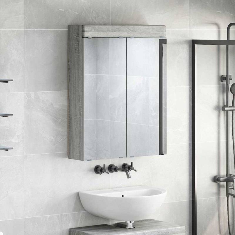 W H Wall Mounted Required Medicine Cabinet Mirror, 45cm H x 80cm W x 12cm D, Old Wood