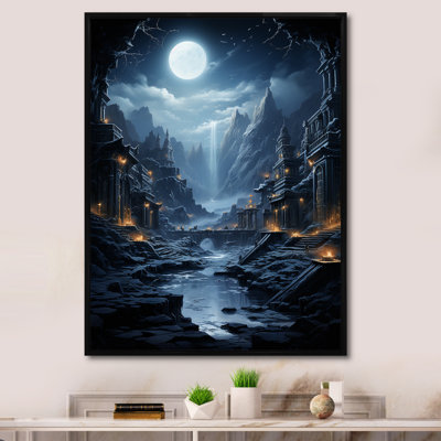 Moonlit Cliffside Mistery Landscape II - lune, art mural