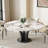 59.06'' Modern Round Dining Table, White Glossy Sintered Stone Tabletop, Black Stainless Steel Legs for 6-8 Person