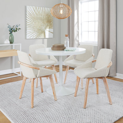 Dakota-Cosmo Contemporary Dining Set In White Steel With White Wood Tabletop And Natural Bamboo With Cream Fabric By Lumisource - 5 Piece -  DS5-DKTAWW+4COSMOFBNACR