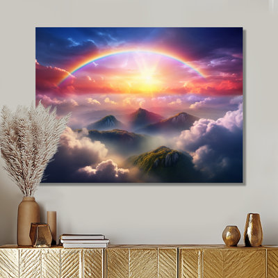 Magical Rainbow Over Misty Mountain Clouds - Rainbow Wall Art Living Room