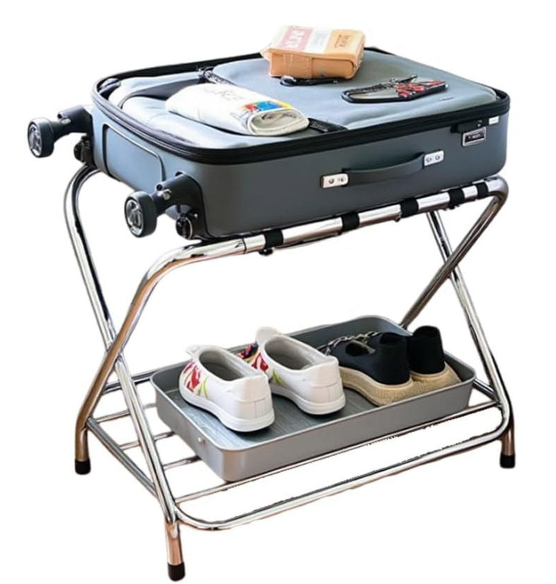 LUCULY Luggage Rack with Extra Shelf, Foldable Suitcase Stand | Wayfair