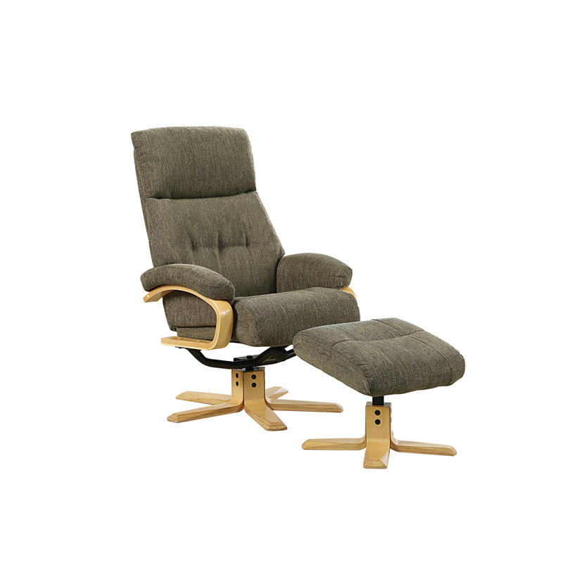 Comacho 75.6cm Wide Swivel Standard Recliner, Forest Green, Natural Wood
