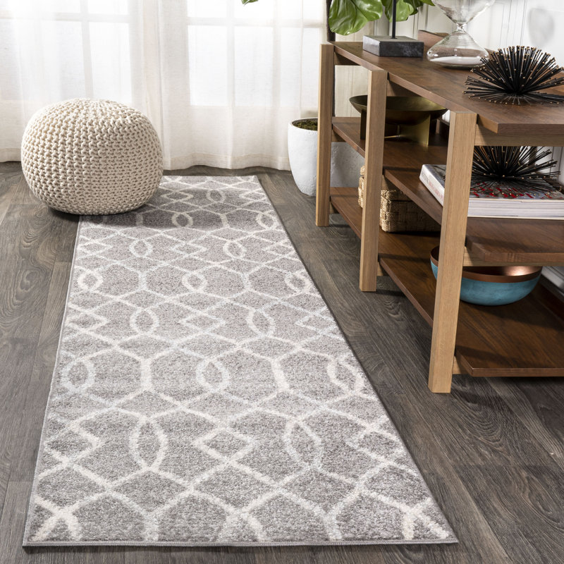 Wincott Ogee Fretwork Dark Gray/Cream Rug, Runner 2'3" x 8'