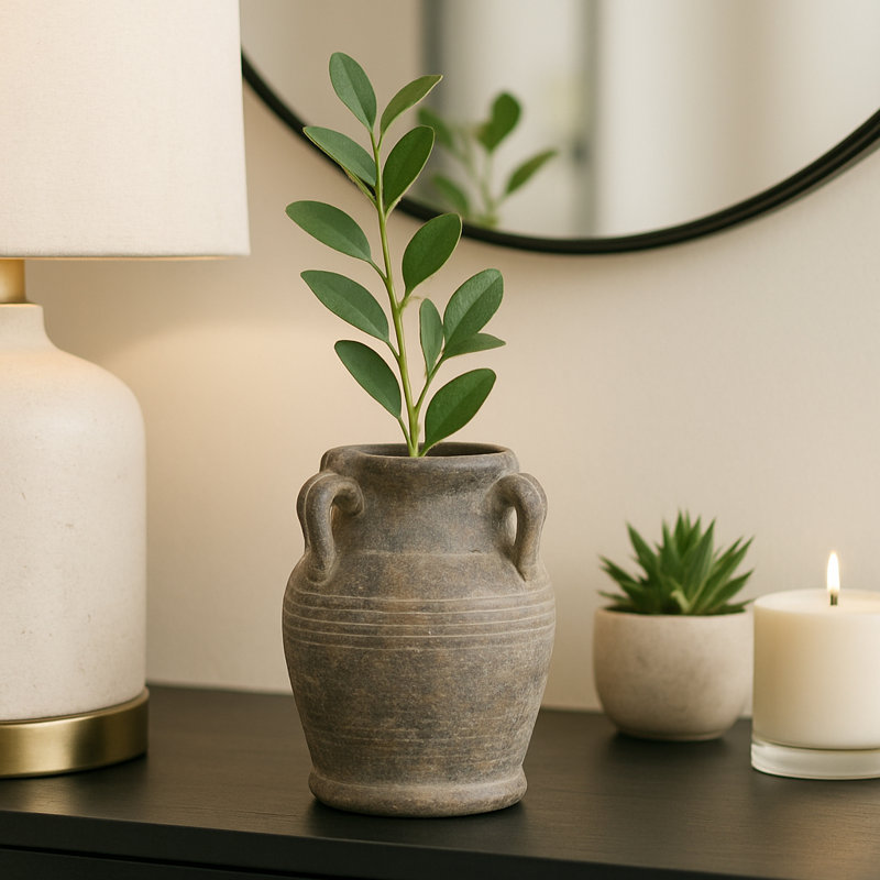 Ceramic/Porcelain Table Vase, Matte Brown, 8" H x 5.5" W x 5.5" D