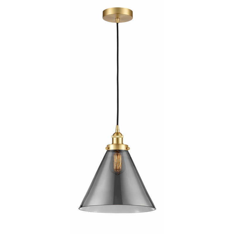 Mini-luminaire suspendu 1 lumière Cone, Plaqué couleur fumée, Or satiné