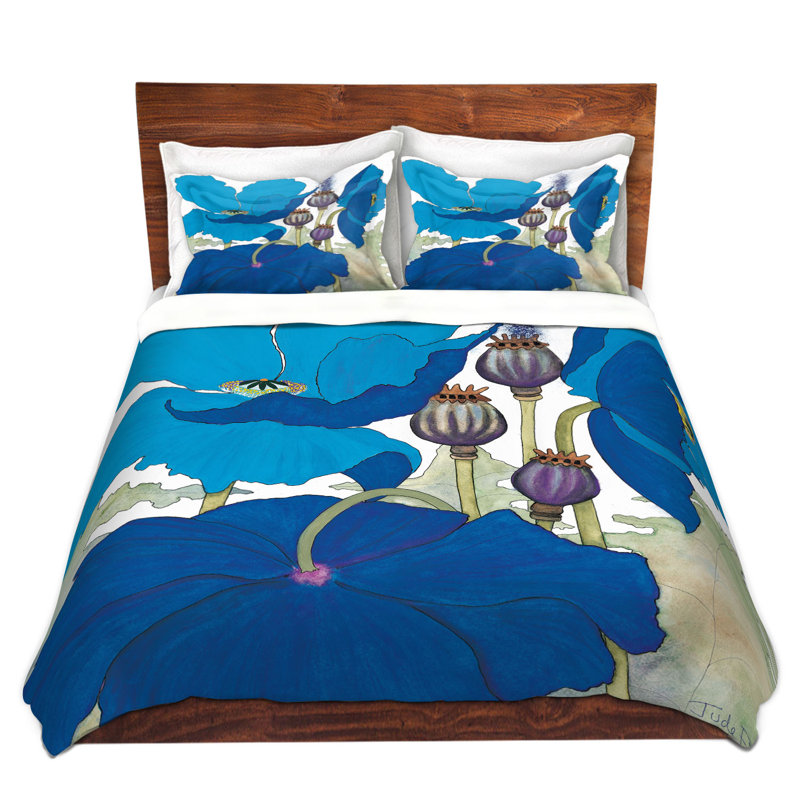 Ensemble de housse de couette en microfibre DiaNoche par Judith Figuiere - 3 coquelicots bleus