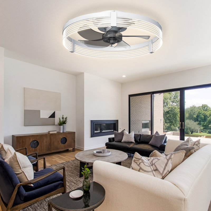 Kordae Indoor Bedroom Flush Mount Ceiling Fan with Light, White, 20"