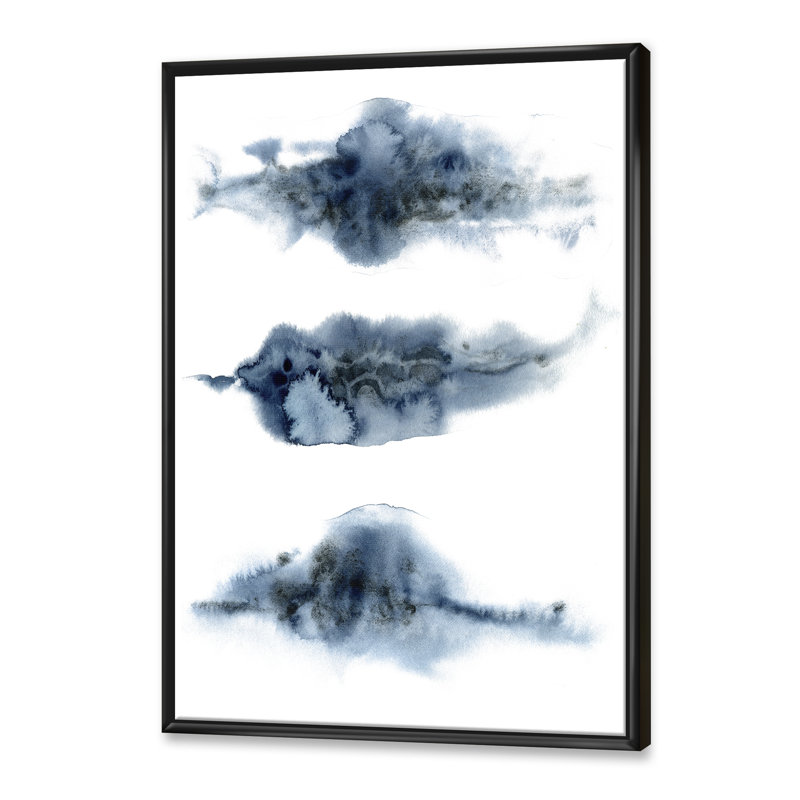 «Abstract of Dark Blue Clouds VII», peinture sur toile à cadre flottant, H 20 po x l 12 po x P 1po, Toile avec cadre noir