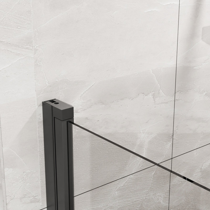 34"X72" Pivot Shower Enclosure, 1/4" Tempered Glass, Black, Semi-, Waterproof With Strips, Handle, 180 Turning Pivot, 90 Door Water Blockage Glass Swing Door, Black Thick, Sealing, Zinc Alloy ,
