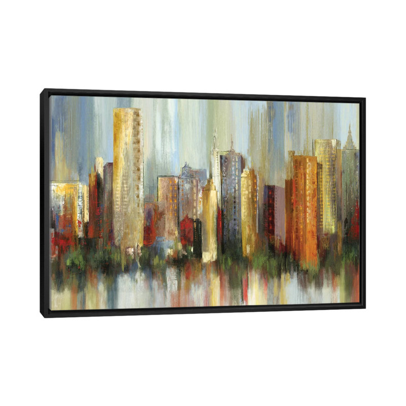 «Metropolis», reproduction sur toile, H 18 po x l 26 po x P 1,5 po, Toile avec cadre noir, Pas de tapis