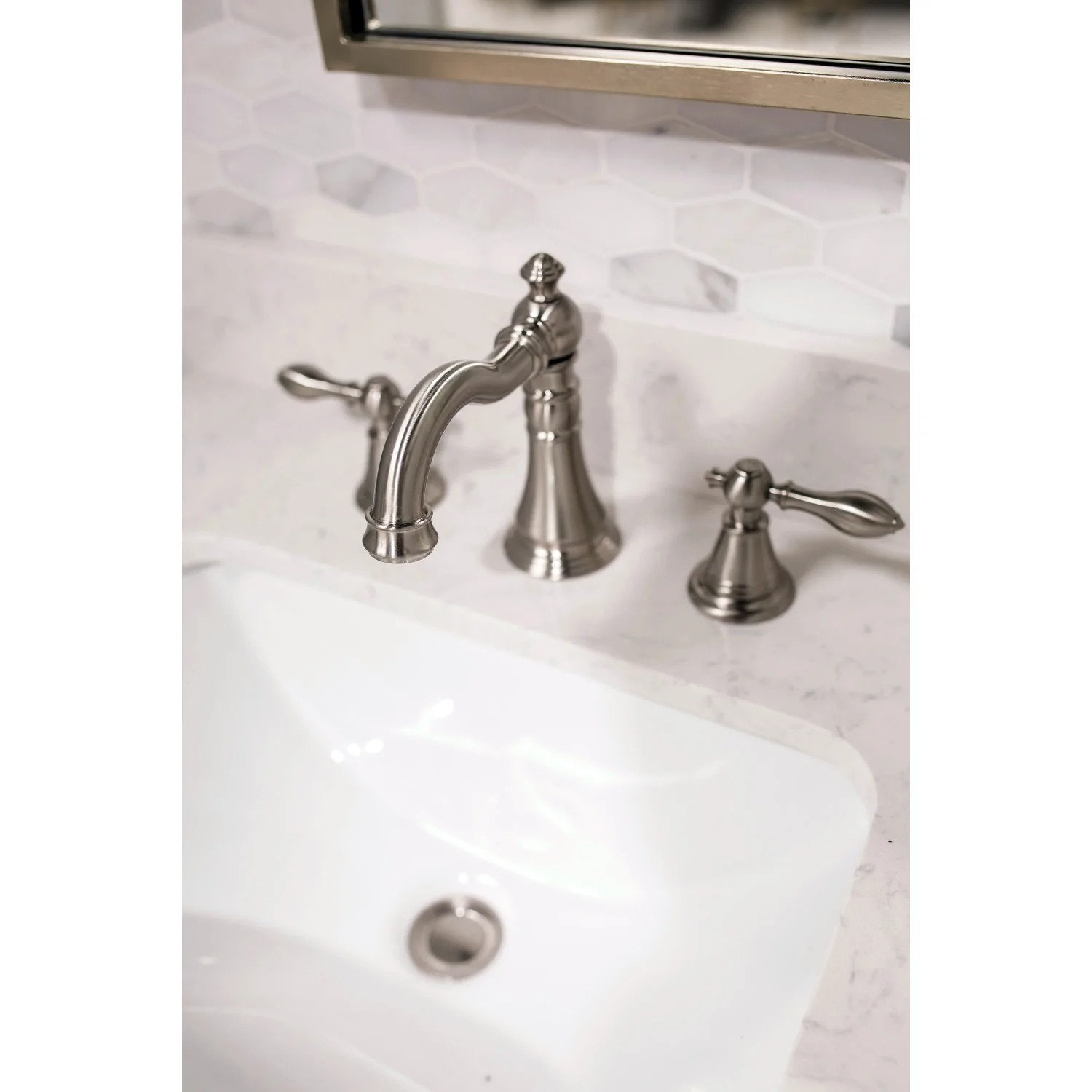 Victorian Widespread Faucet with Pop-Up Drain, Brushed Nickel