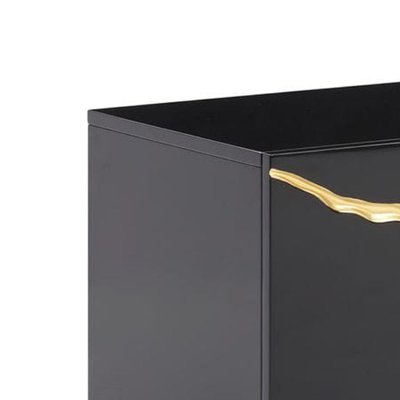 Console de meuble télé Cid Exie, noir moderne avec motif veiné doré, 87 pouces