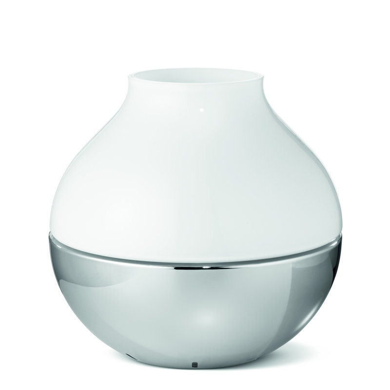 Henning Koppel Stainless Steel and Glass Hurricane, 8.78" H x 9.06" W x 9.06" D